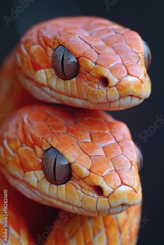 A close-up shot of a snake's head on a black background, perfect for use in documentaries or wildlife photography projects photo