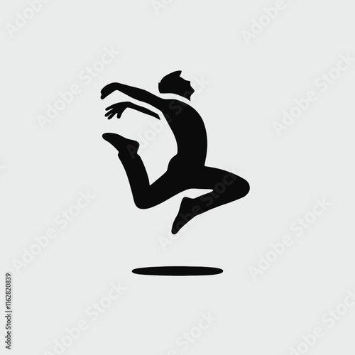 very simple, flat, and minimalist silhouette of a jumping person with black color on a white background