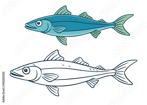 A detailed coloring page of a haddock fish, showcasing its distinct dark lateral line, pale underbelly, and patterned fins, perfect for creative coloring enthusiasts.