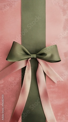 Elegant Pink Gift Box With Green And Pink Ribbon Bow