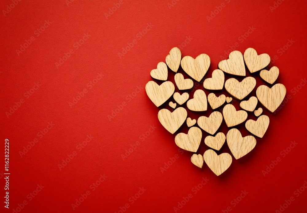 Obraz premium Lovely Wooden Hearts Arranged in Heart Shape on Red Background