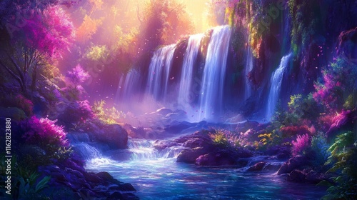 Wallpaper Mural Cascading Waterfall with Tropical Colors and Soft Lighting Torontodigital.ca
