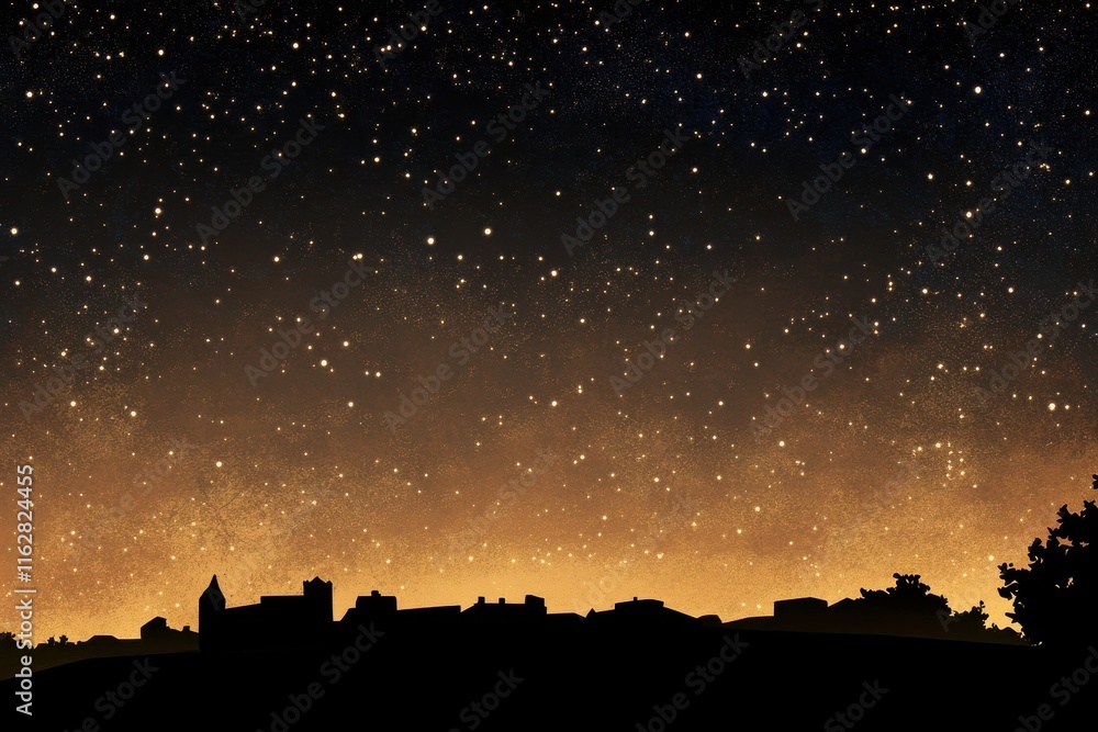 Fototapeta premium Stunning Stylized Urban Skyline Silhouette Against a Subtle Starry Night Sky, Capturing Unique Contrast and Light, Perfect for Contemporary Illustrations and Backdrops