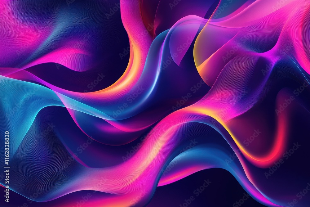 Obraz premium Stunning Abstract Digital Art Featuring Swirling Galaxy Patterns in Neon Lighting Against a Dark Purple Background for Impressive Visual Displays and Creative Projects