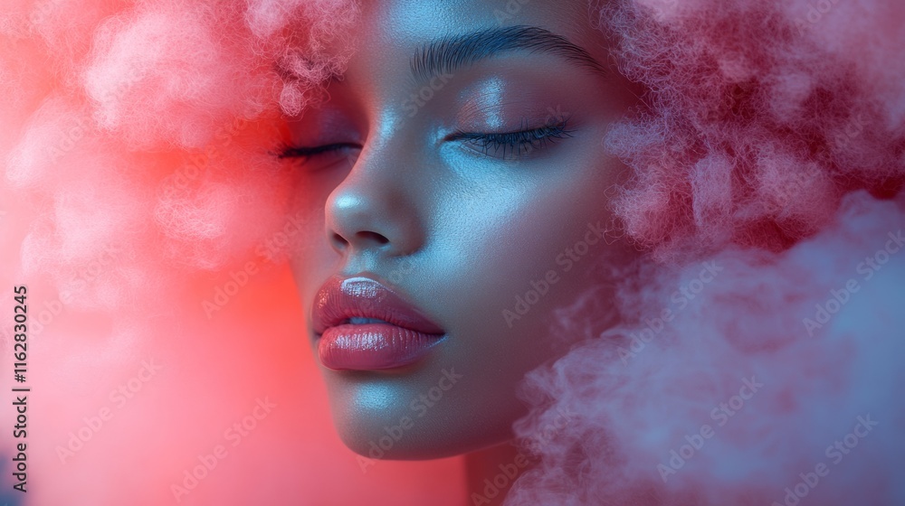 Abstract portrait of a woman glowing in pink and blue light Abstract portrait of a woman glowing in pink and blue light