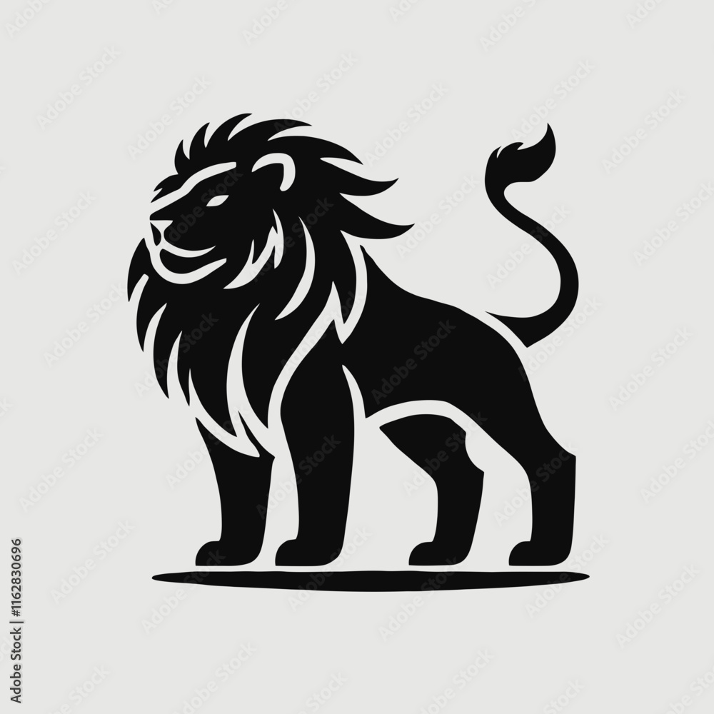 Fototapeta premium very simple flat and minimalist lion silhouette in black color on a white background