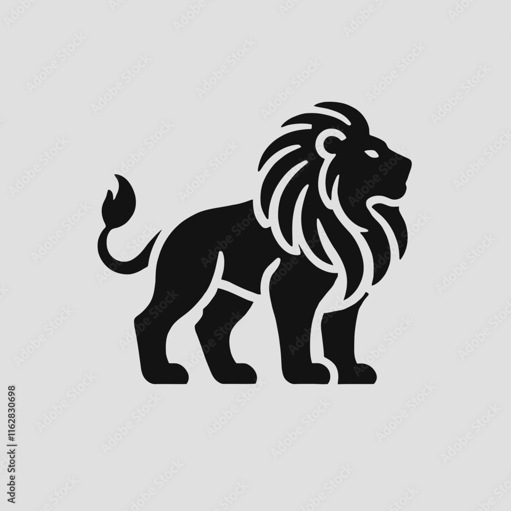 Fototapeta premium very simple flat and minimalist lion silhouette in black color on a white background