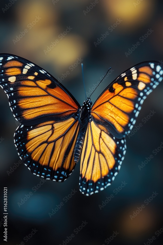 Fototapeta premium Close-up of a butterfly perched on a stick, ready for observation or photography