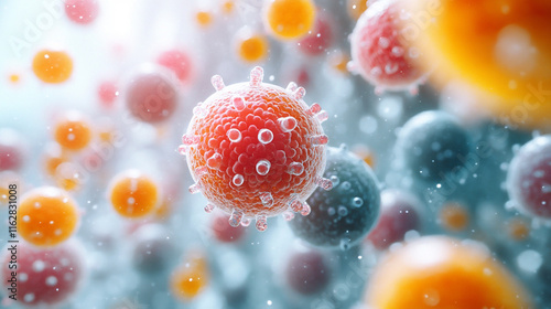 Exploration of gut-associated lymphoid tissue showcasing vibrant immune cell interactions and responses in a dynamic environment