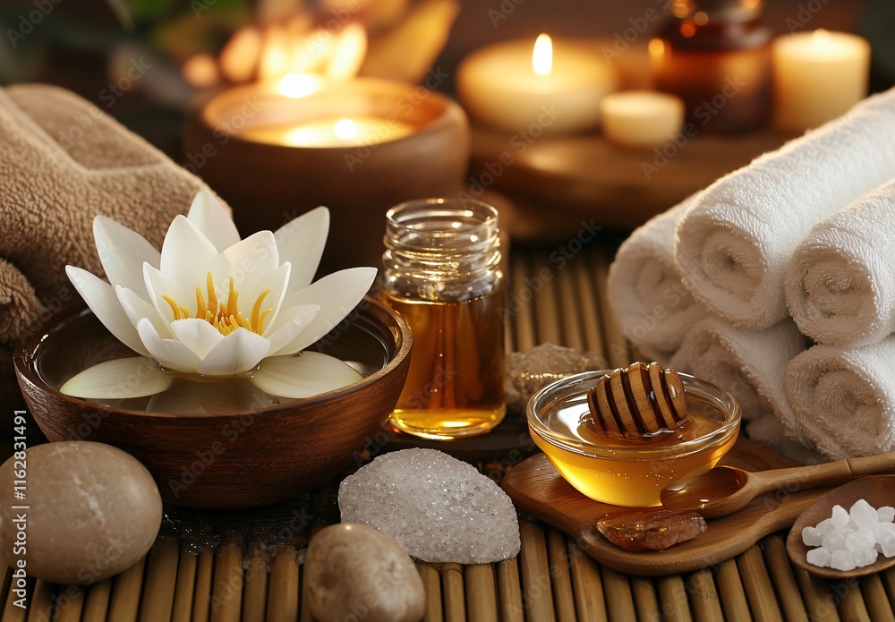 Spa Day Serenity: Honey, Lotus, and Candles Spa Day Serenity: Honey, Lotus, and Candles