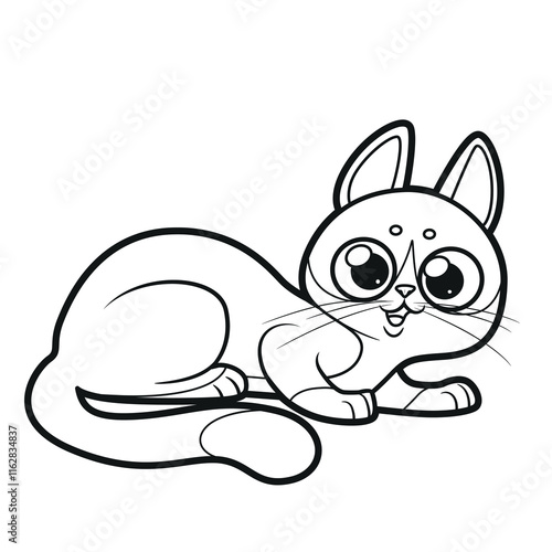 Cute cartoon cat outlined for coloring page on white background