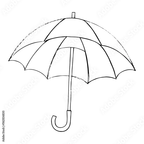 An illustration of a traditional umbrella in black and white.