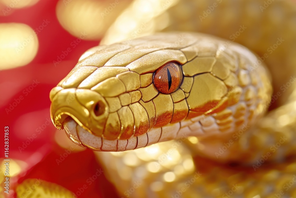 A detailed view of a golden snake figurine A detailed view of a golden snake figurine