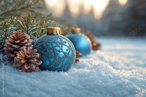 Two snow ornaments side by side, frozen in time photo