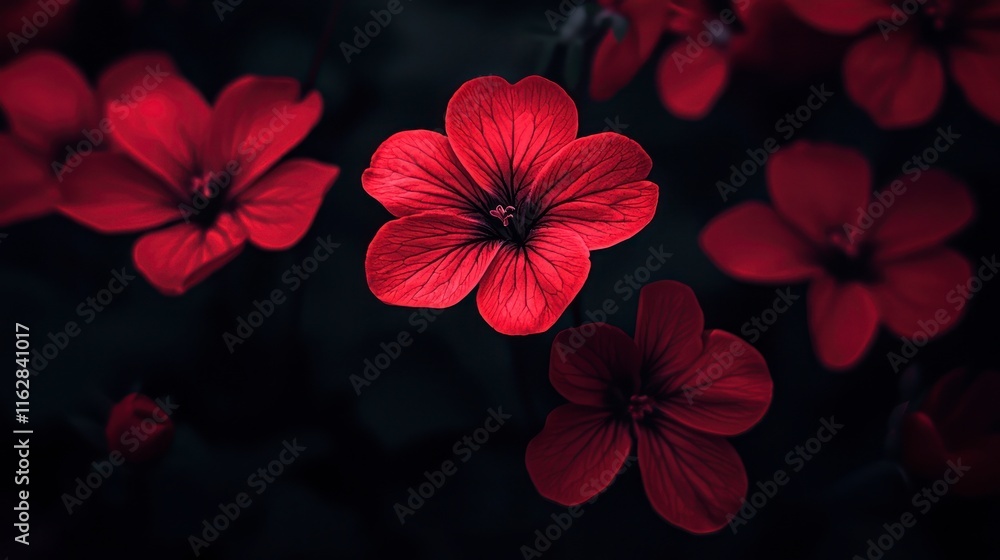 Red flowers on a dark background with a moody tone Red flowers on a dark background with a moody tone