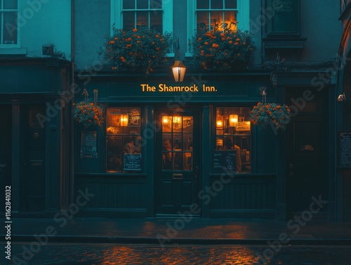 Cozy Irish pub interior with warm lighting and bar scene. AI generated photo