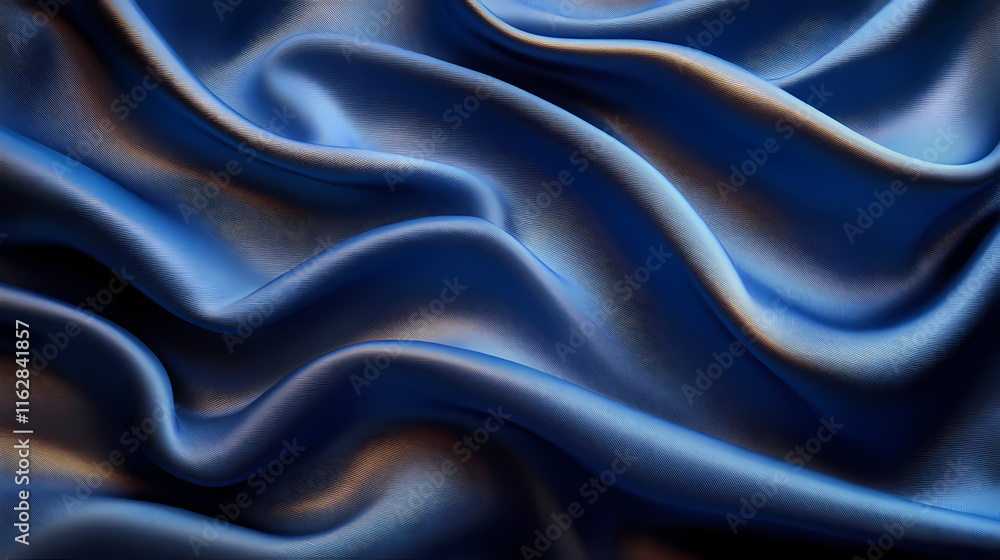Fototapeta premium Elegant Navy Blue Silk Fabric Draped with Soft Folds and Subtle Lighting