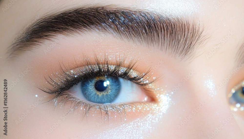 Obraz premium Beautiful woman eye makeup closeup showing perfect eyebrows and long lashes