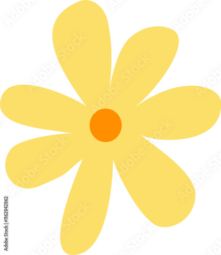 Yellow organic cute kawaii cartoon simple flower isolated vector hand drawn seven petals