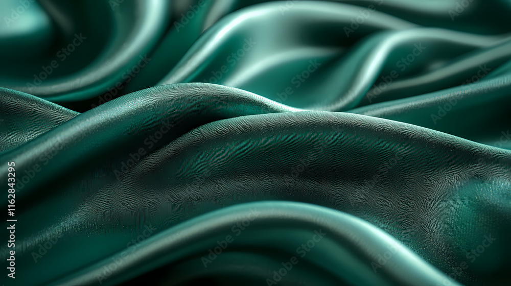 Obraz premium Emerald Green Silk Fabric Draped Elegantly with Soft Natural Light