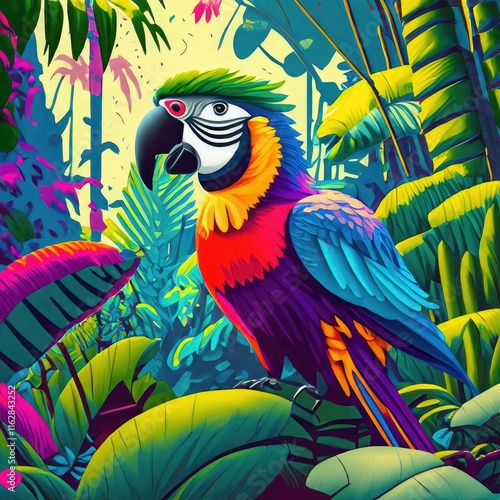 Obraz na płótnie A colorful Parrot in the Jungle, pop art style w salonie