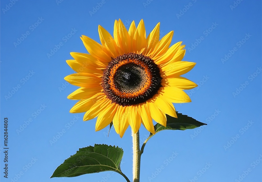 Vibrant Sunflower Against Clear Blue Sky: Summer Nature Photography
