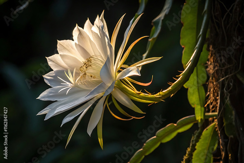 Kadupul flower blossom - epiphyllum oxypetalum in natural habitat. photo