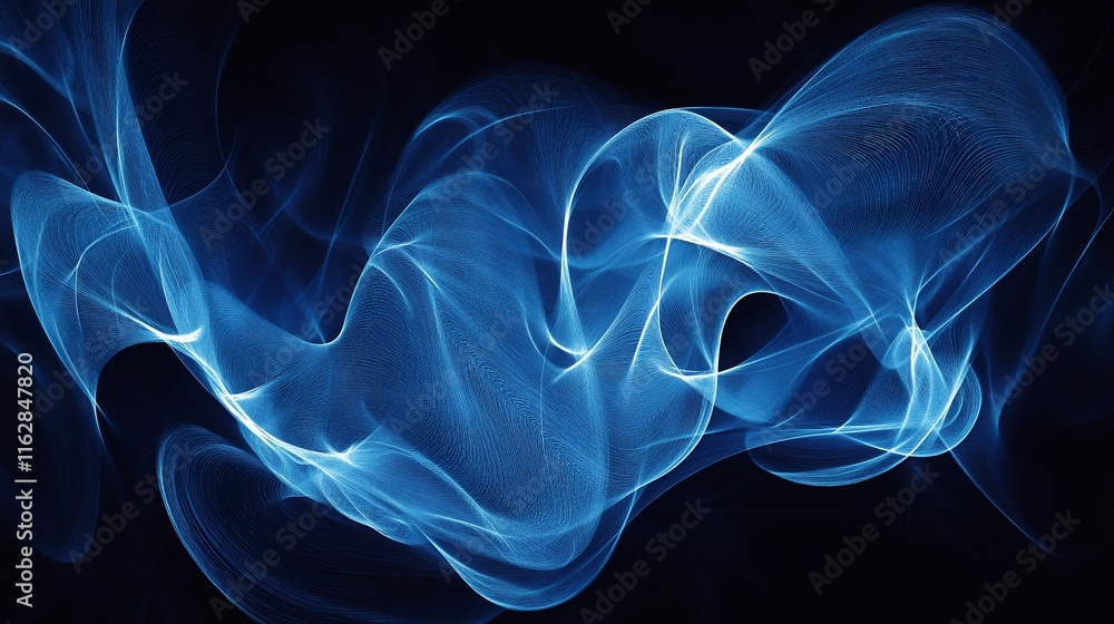 Abstract blue glowing wave pattern on black background. Abstract blue glowing wave pattern on black background.