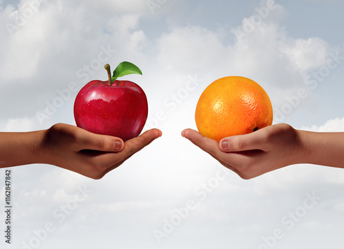 Fotografie Apples And Oranges as two things that are different as a fundamental comparison