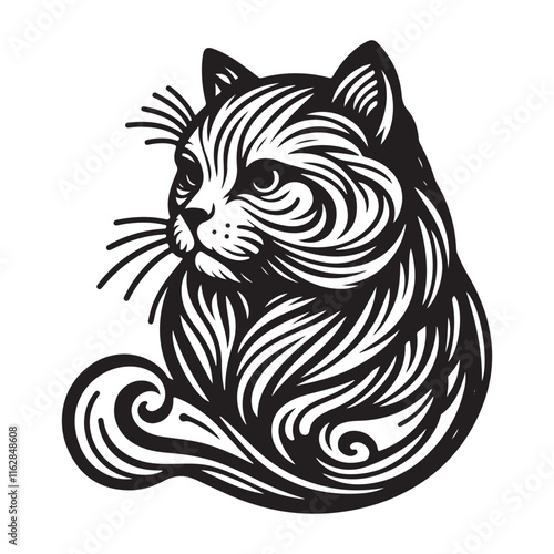 Cat line art design vector illustration drawing printable for crafts and decor