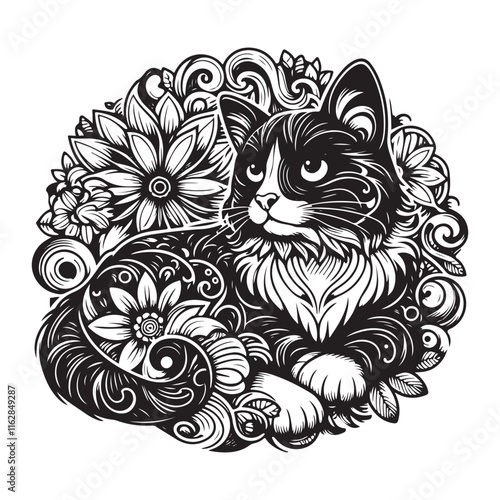 Cat drawing vector printable illustration line art design for fun and learning
