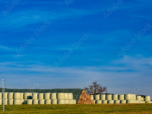 Stroh und Silageballen lagern im Freien photo