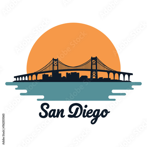 Iconic Coronado Bridge spanning the harbor with the San Diego skyline, showcasing California's coastal beauty and urban elegance, ideal for cityscape designs and travel projects.