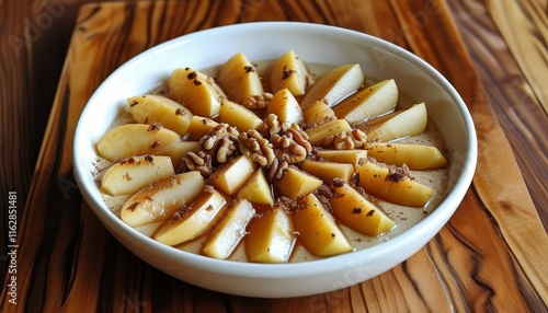 Traditional Bosnian Dish Tufahija with Apples and Nuts Served in Decorative Bowl photo