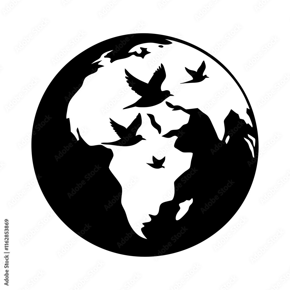 Earth and Birds vector silhouette Earth and Birds vector silhouette