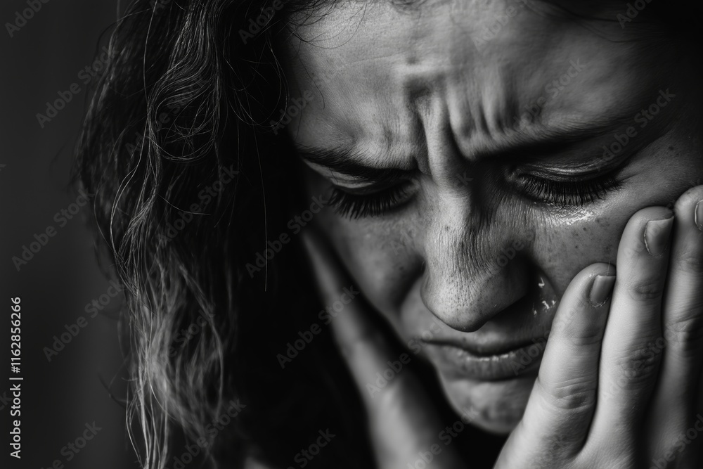 A close-up of a distressed person highlighting their pain vividly. A close-up of a distressed person highlighting their pain vividly.