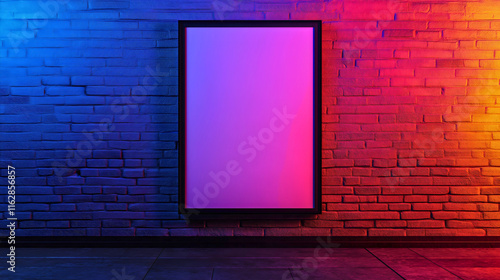 Neon Brick Wall Mockup Template for Modern Night Club Banner Design, vertical frame poster photo