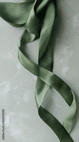 Elegant Sage Green Ribbon Draped on Textured Surface