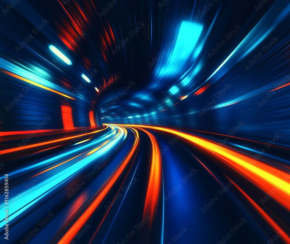 Obraz premium Abstract Speed Tunnel: Vibrant Neon Lights and Dynamic Motion Blur