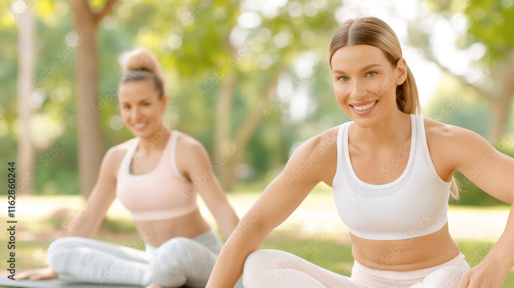 Fototapeta premium Dynamic Fitness and Wellness: Indoor Workouts, Outdoor Yoga, and Group Training