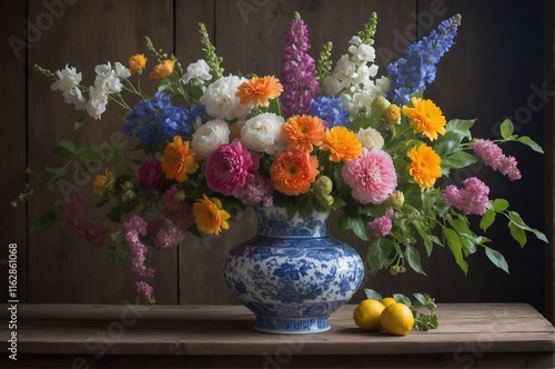 Chinese style vase with summer flowers