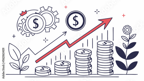 Going to financial goal, aim. Wealth, finance, capital growth, business progress concept. Investing, increasing revenue, income, earnings. Flat graphic vector illustration isolated on white background