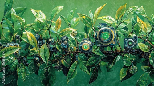 Bio-Mechanical Tea Leaves: A Symbiotic Harmony of Nature and Technology photo