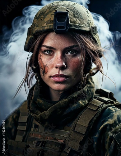 portrait of a female soldier in camouflage
