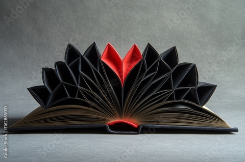 Abstract Book Art: Red and Black Folded Pages, Creative Design photo