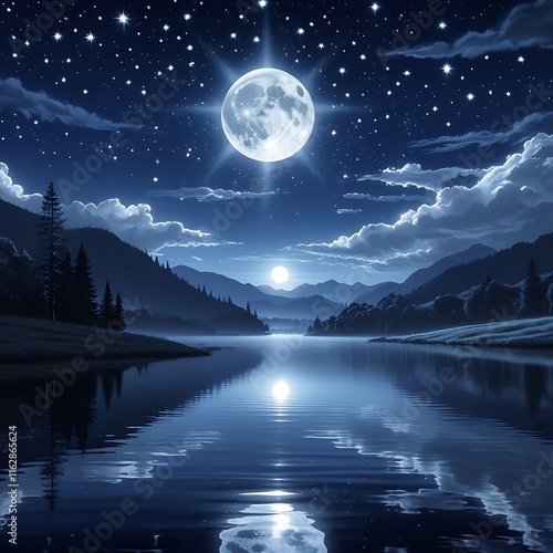 night landscape with moon