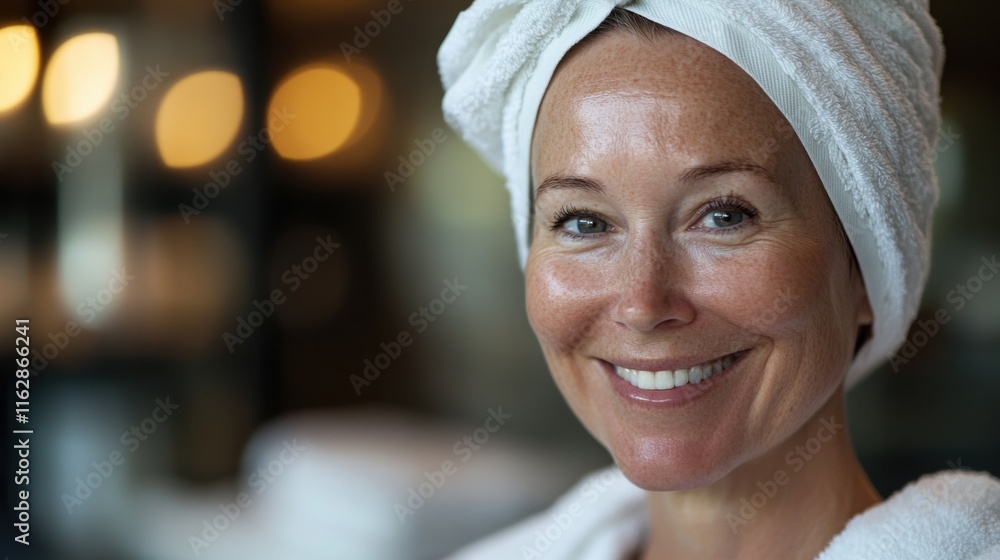 Happy Woman Spa Day Towel Skincare Routine Facial Beauty Treatment Happy Woman Spa Day Towel Skincare Routine Facial Beauty Treatment