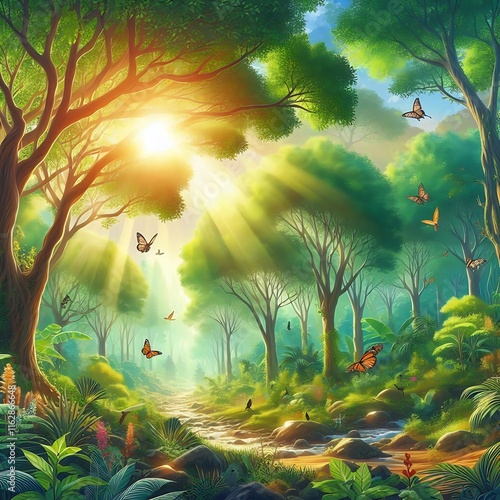 sunset in the forest