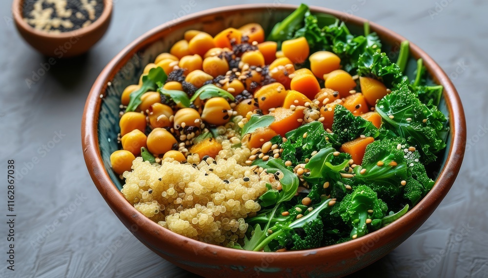 Colorful Vegan Protein Bowl with Greens, Grains, and Fresh Toppings for Healthy Eating Colorful Vegan Protein Bowl with Greens, Grains, and Fresh Toppings for Healthy Eating