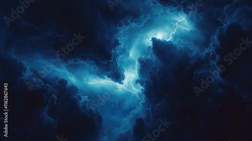 Wallpaper Mural A dramatic cosmic scene with swirling clouds and electric blue lightning illuminating the darkness. Torontodigital.ca